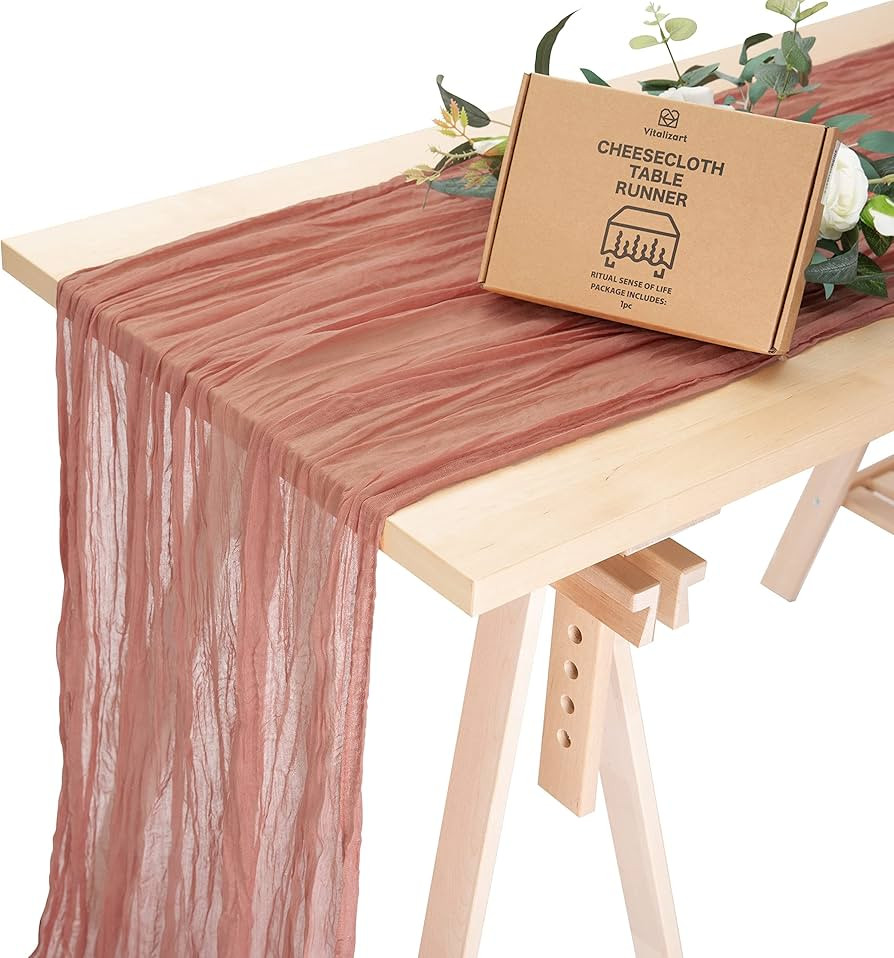 Vitalizart Cheesecloth Table Runner Peach Coral 35 x 120 Inches Gauze Tablecloth 10Ft Boho Rustic... | Amazon (US)
