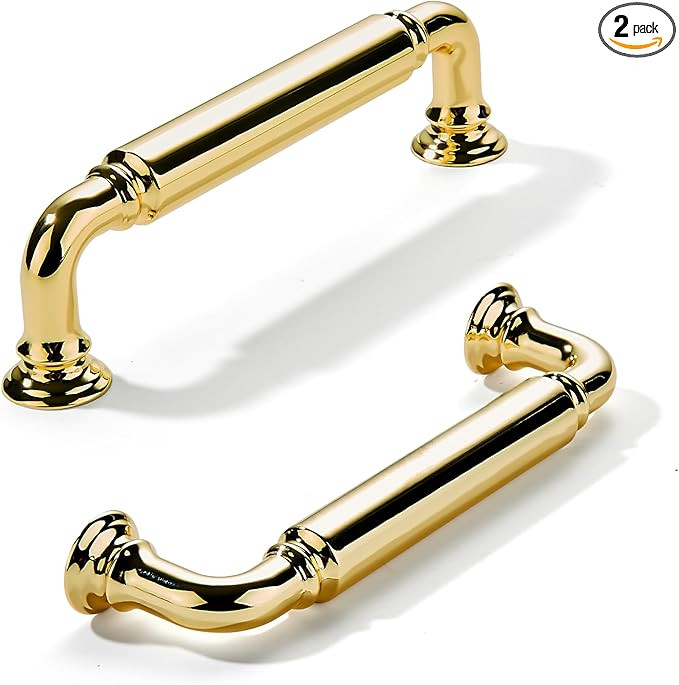 khtumeware 2-Pack Polished Brass Heavy-Duty Solid Cabinet Pulls, 4 Inch (102mm) Hole Center,Polis... | Amazon (US)