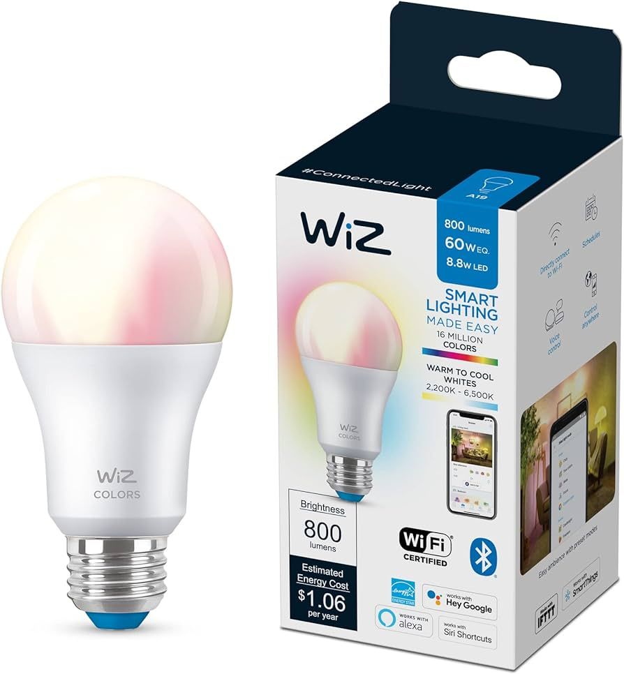 WiZ 60W A19 Color LED Smart Bulb - Pack of 1 - E26- Indoor - Connects to Your Existing Wi-Fi - Co... | Amazon (US)