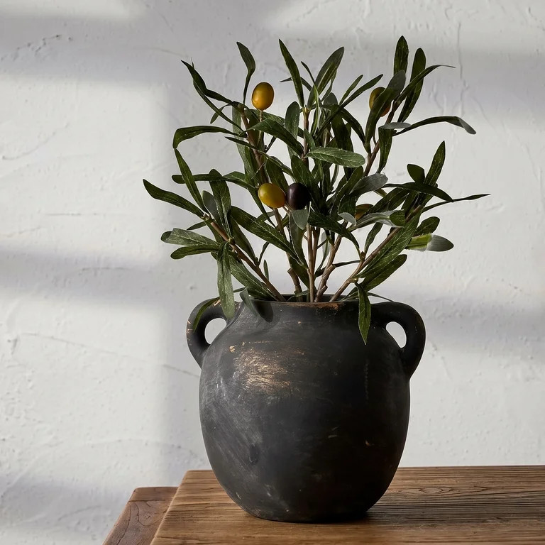 Ceramic Flower Vase with Handles, Decorative Black Vase, Rustic Terracotta Vases for Home Decor, ... | Walmart (US)