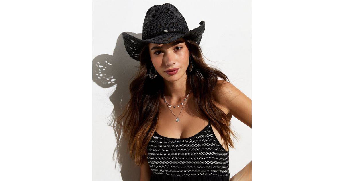 Black Straw Effect Crochet Cowboy Hat
						
						Add to Saved Items
						Remove from Saved Ite... | New Look (UK)