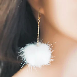 GOLD POM-POM Earrings Furry Puffs White, Black, Pink, Beige or Lime Green Dangling Faux Fur Balls... | Etsy (Global)