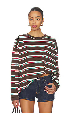 LIONESS Horizon Long Sleeve Top in Dark Chocolate Stripe from Revolve.com | Revolve Clothing (Global)