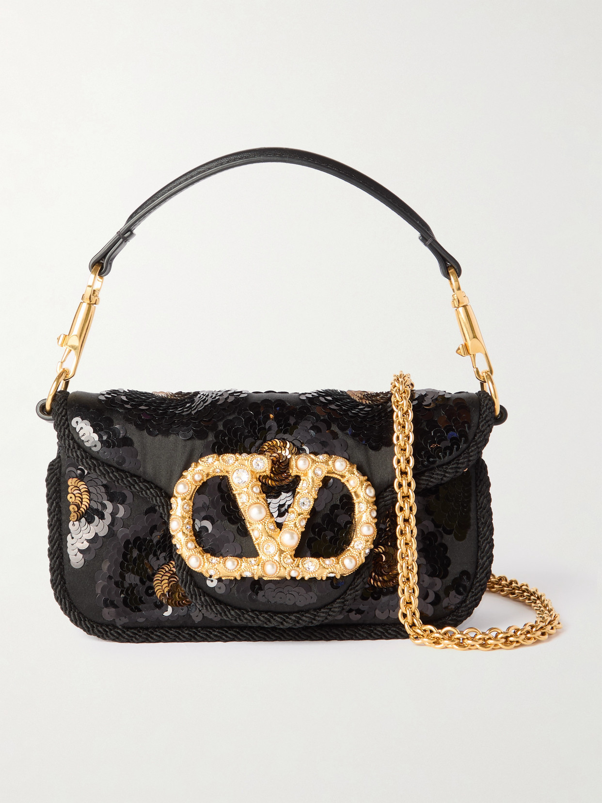 Valentino Garavani - Locò Sequin-embellished Crepe Shoulder Bag - Black | NET-A-PORTER (US)