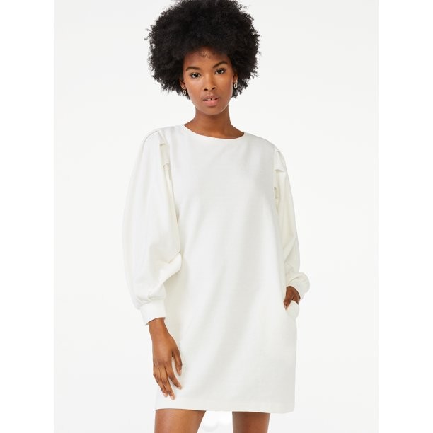 Scoop Women's Puff Sleeve Sweatshirt Dress | Walmart (US)