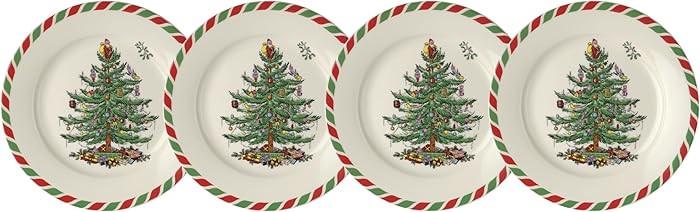 Spode Christmas Tree 8" Candy Cane Appetizer Plates (Set of 4) - Festive Holiday Tableware, Dishw... | Amazon (US)