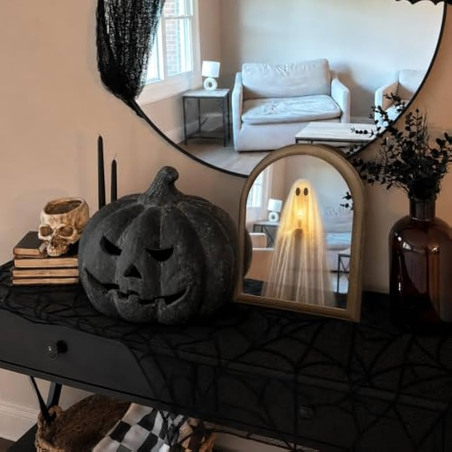 ORIENTAL CHERRY Halloween Decor - Light Up Ghost Mirror & Handmade Terracotta Jack O' Lantern Dec... | Amazon (US)