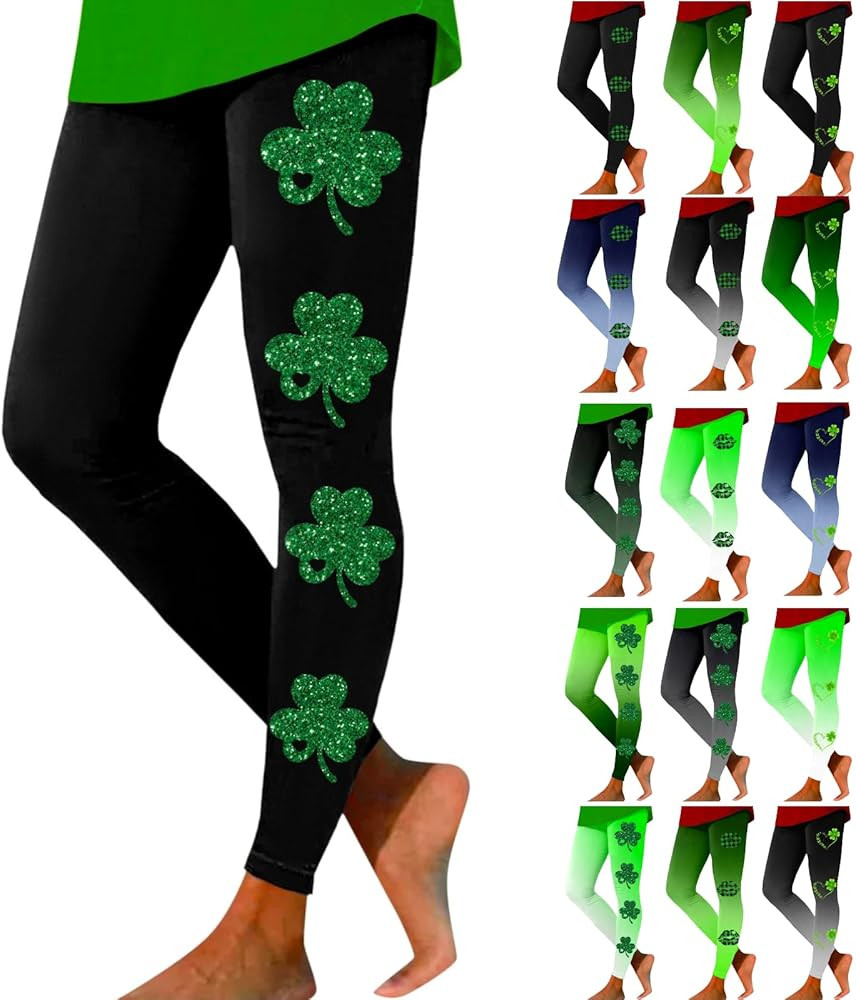 St Patricks Day Leggings for Women Shamrock Leggings Causal Irish Green Pant Soft Tummy Control W... | Amazon (US)