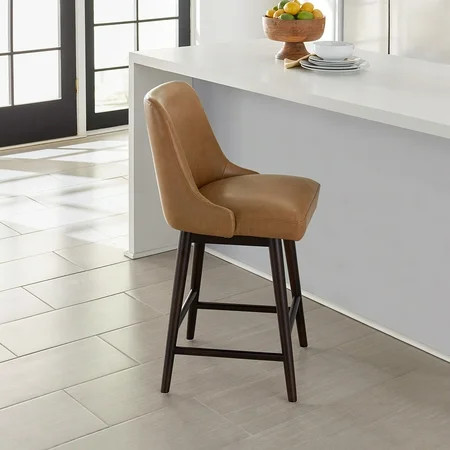 CHITA 26 inch Swivel Upholstered Faux Leather Barstool Saddle Brown | Walmart (US)