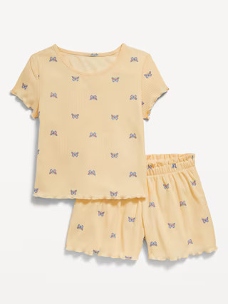 Ribbed Lettuce-Edge Pajama Top and Shorts Set for Girls | Old Navy (US)