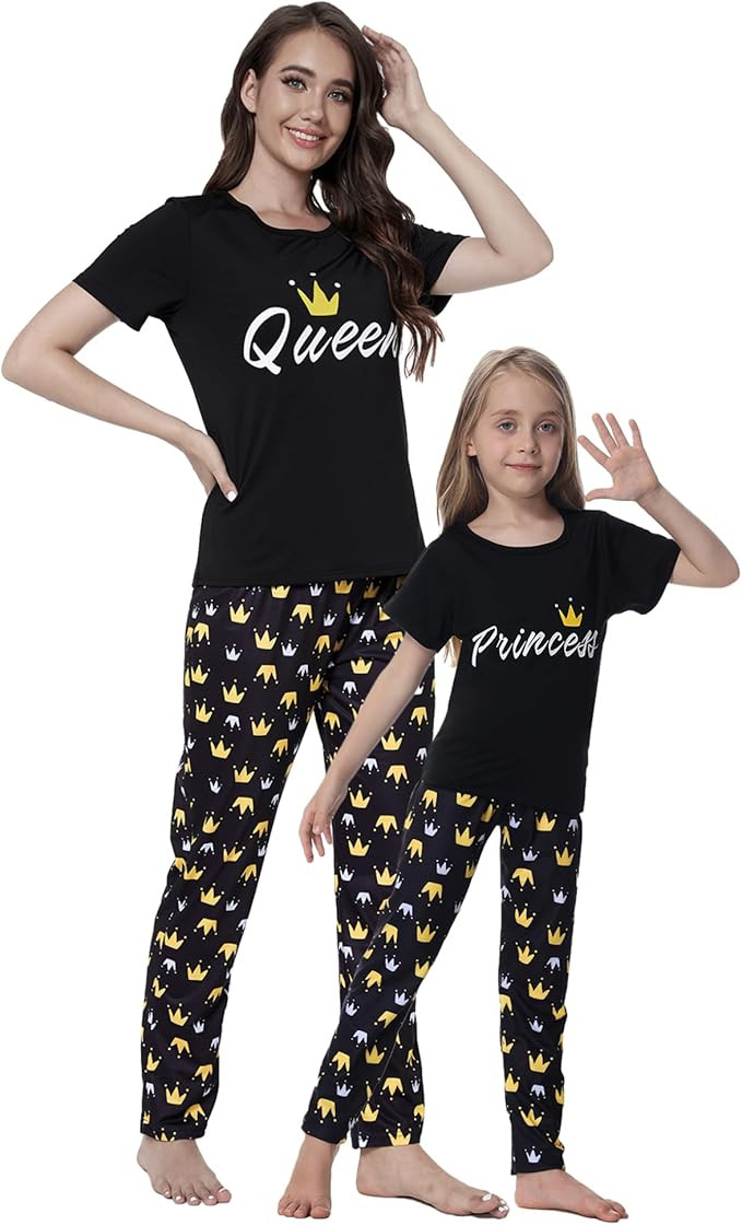MyFav Mommy and Me Pajamas Heart Print Sleepwear Family Matching Short Sleeve Nightwear | Amazon (US)