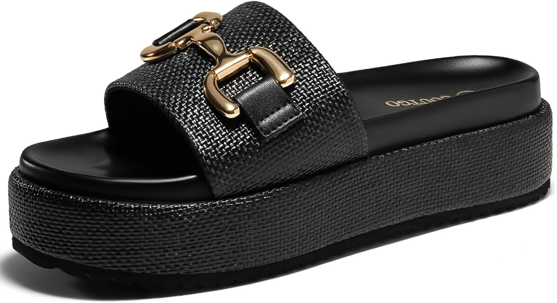 Coutgo Womens Platform Sandals Raffia Espadrilles Metal Chain Slip on Open Toe Cute Beach Slide S... | Amazon (US)