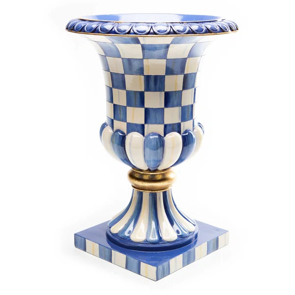 Royal Check Blue/White 13.5" Resin Table Vase | Wayfair North America