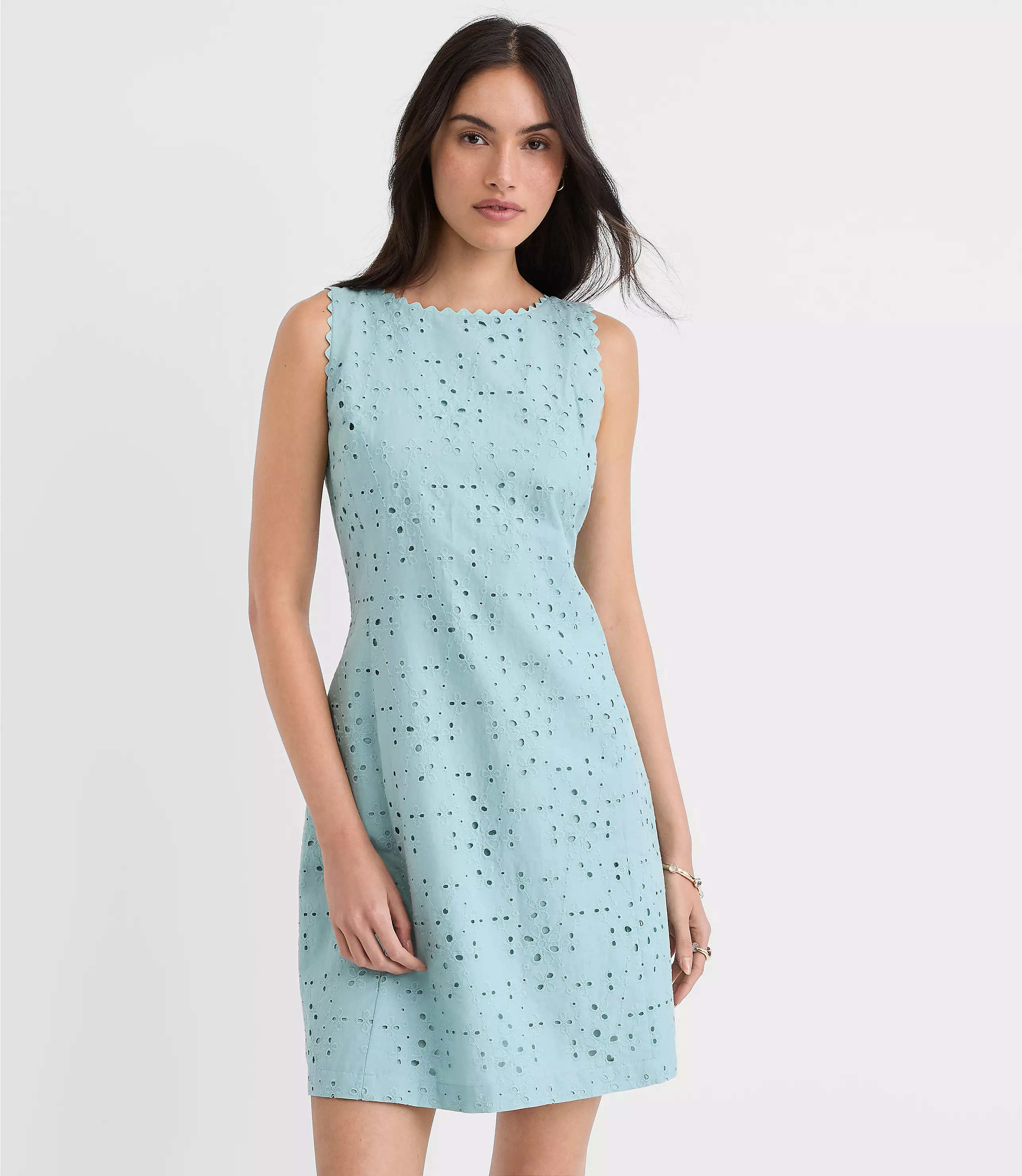 Scalloped Eyelet V-Back Mini Dress | LOFT