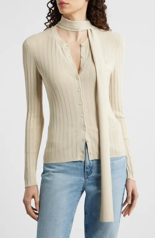 rag & bone Gianna Tie Neck Rib Sweater in Beige at Nordstrom, Size Large | Nordstrom