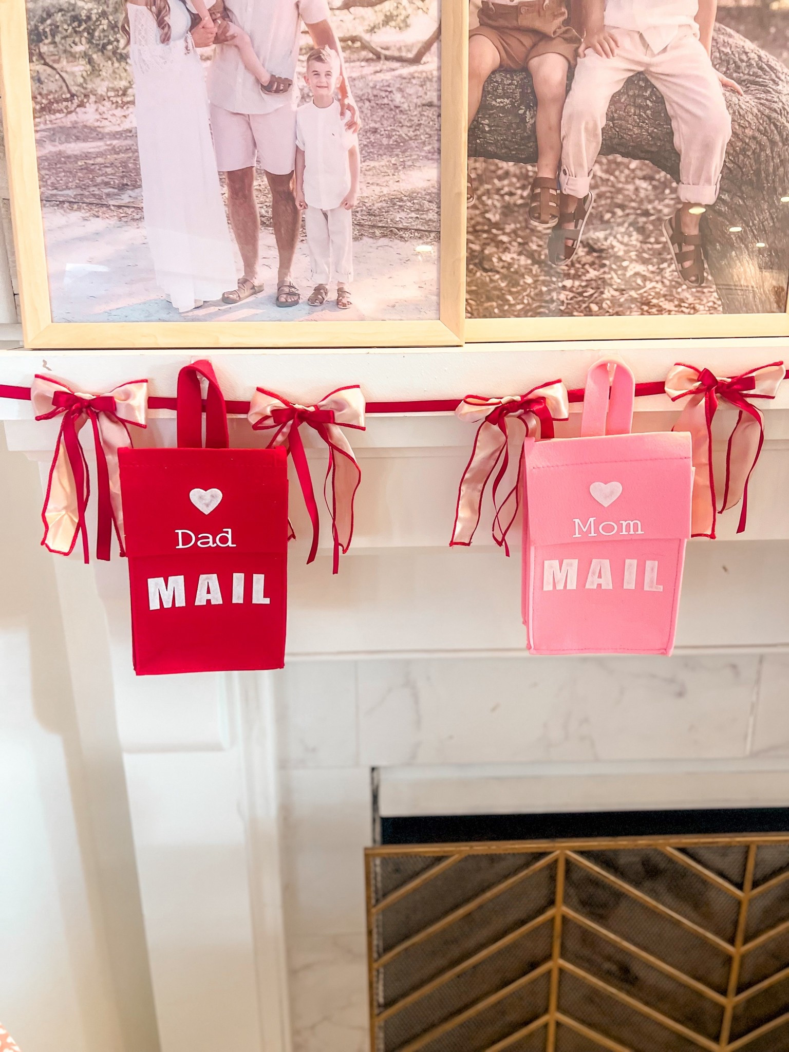 Personalized valentines day mailboxes Red 
Red bow ribbon garland 