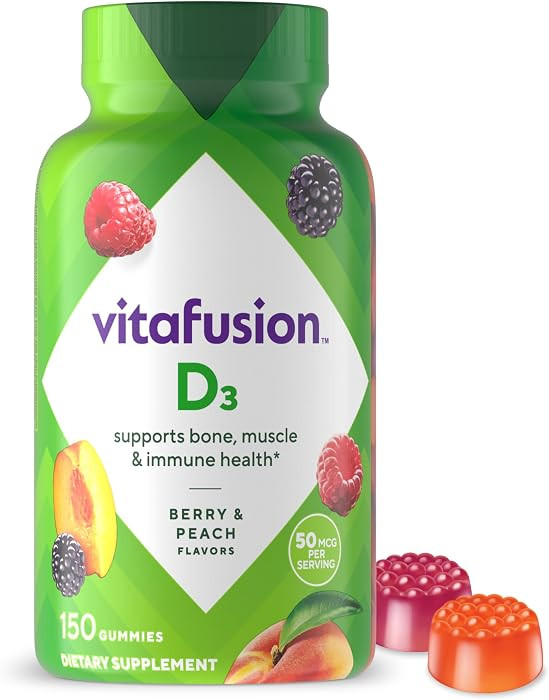vitafusion Vitamin D3 Gummies, Bone and Immune Support, Peach, Blackberry, Strawberry Flavored, 5... | Amazon (US)
