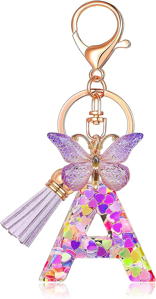 JINGUAZI Initial letter Keychains for Women Tassel Butterfly Pink Purple Cute Car Keychain for Wa... | Amazon (US)