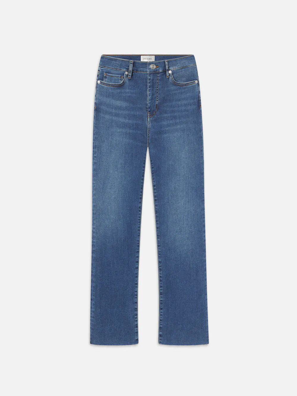 Le High Straight Long Raw Fray  in  Mermaid | Frame Denim