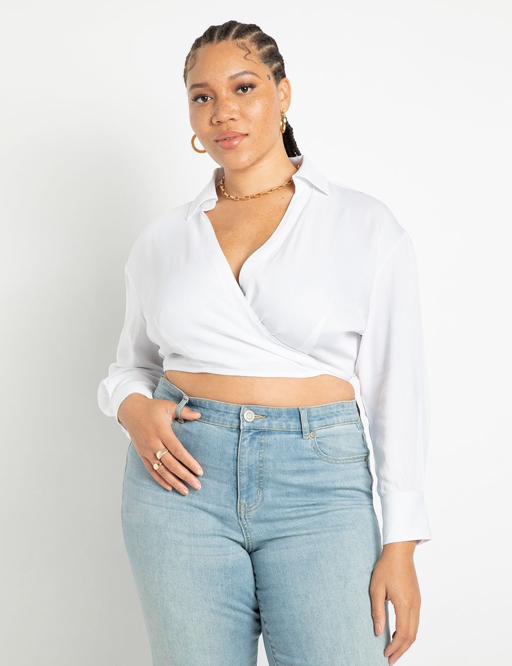 Collared Wrap Top | Women's Plus Size Tops | ELOQUII | Eloquii