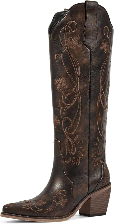 wetkiss Cowboy Boots for Women Knee High Cowgirl Boots, Western Boots with Floral Embroidered Poi... | Amazon (US)