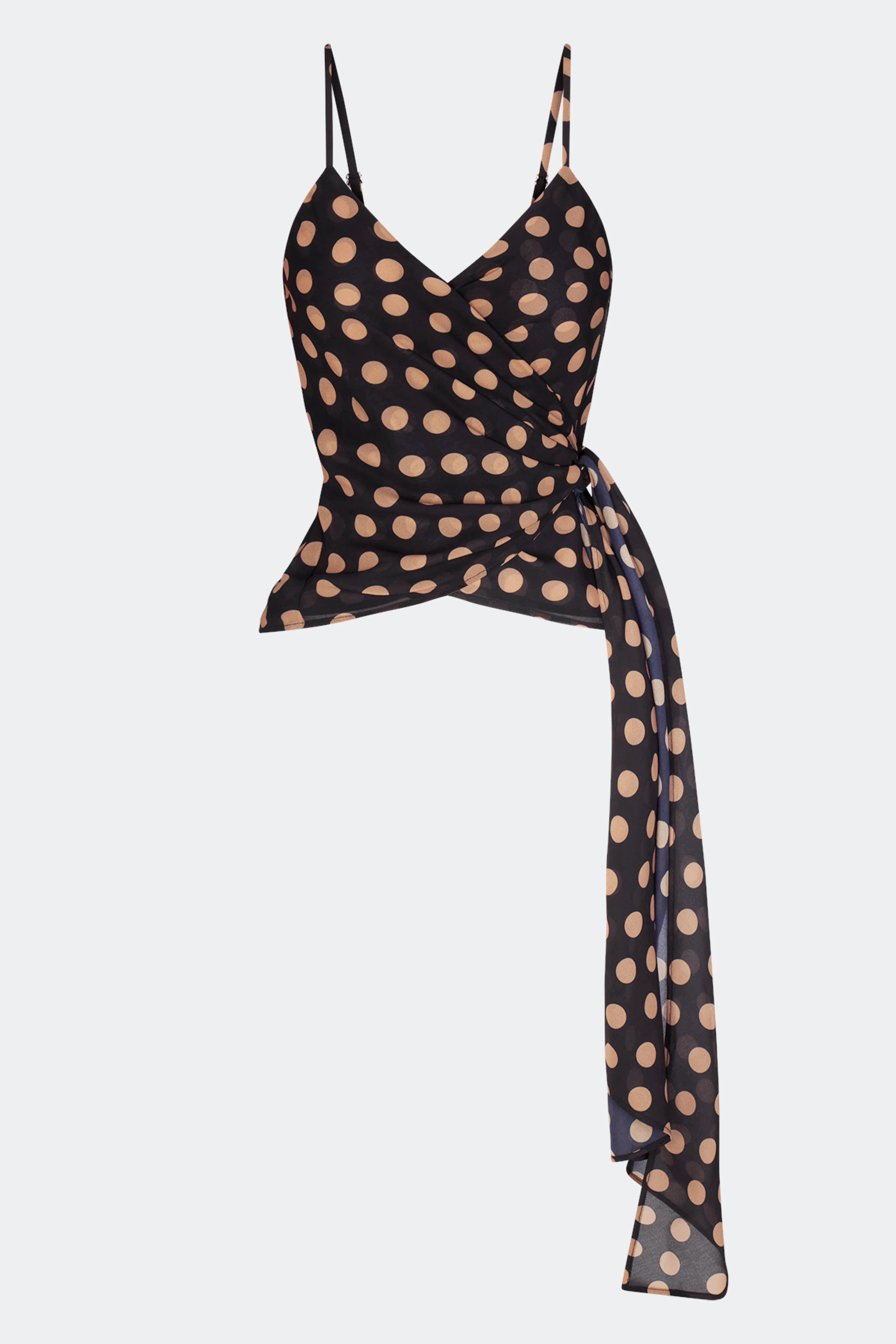 Marlowe Chiffon Tie Tank In Black/Tan Polka Dot | Simon Miller