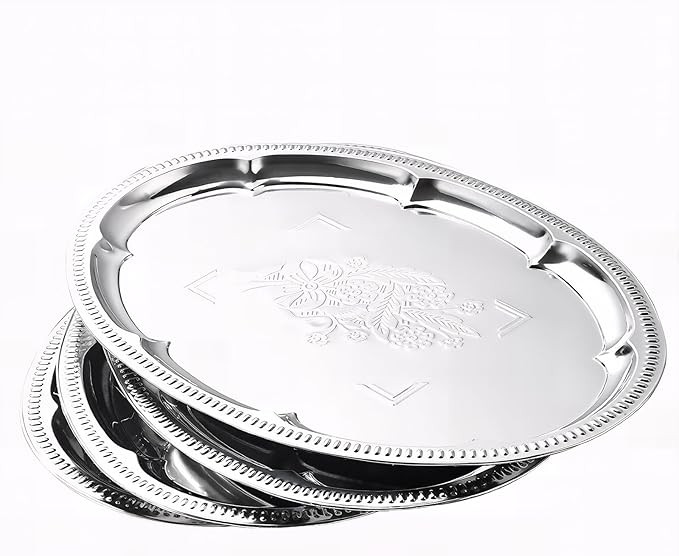 4-Pack 15.7" x 11.8" Large Silver Serving Trays for Party Set - Oval Floral Engraved Serving Plat... | Amazon (US)