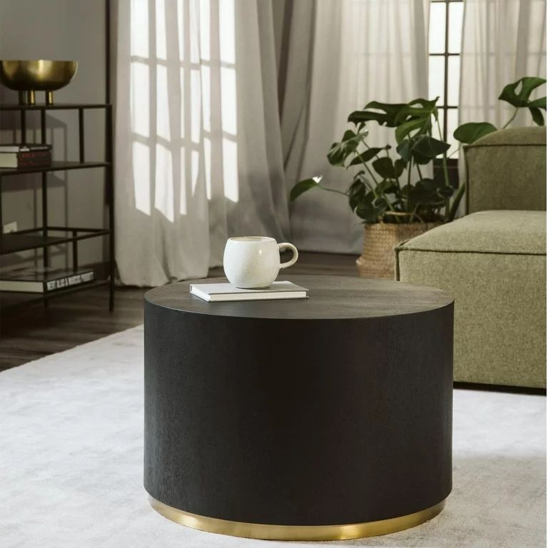 Williamspace Black Coffee Table with Gold Rim Bottom End Table Round Wood Side Table for Living R... | Walmart (US)