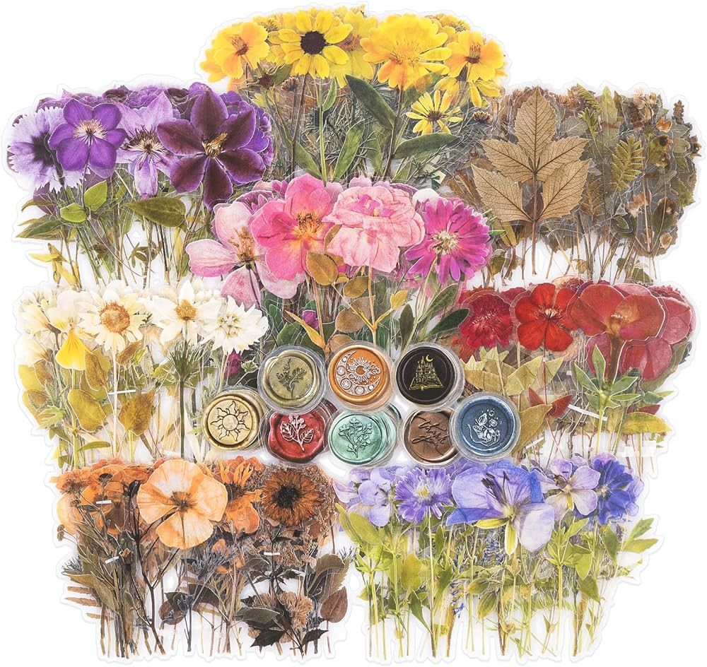 Knaid Pressed Flower Themed Stickers Set (320 Pieces) Dried Flowers Resin Stickers Decals Floral ... | Amazon (US)