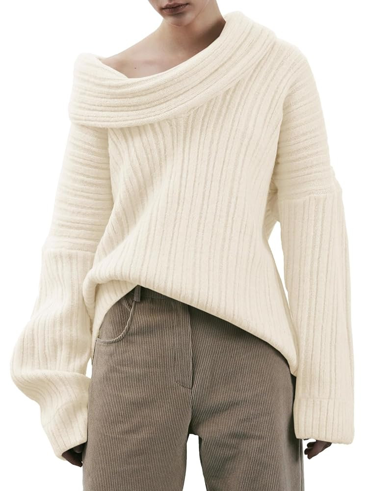 Saodimallsu Womens Off The Shoulder Sweater Top Oversized Fall Batwing Boat Neck Knit Sexy Casual... | Amazon (US)