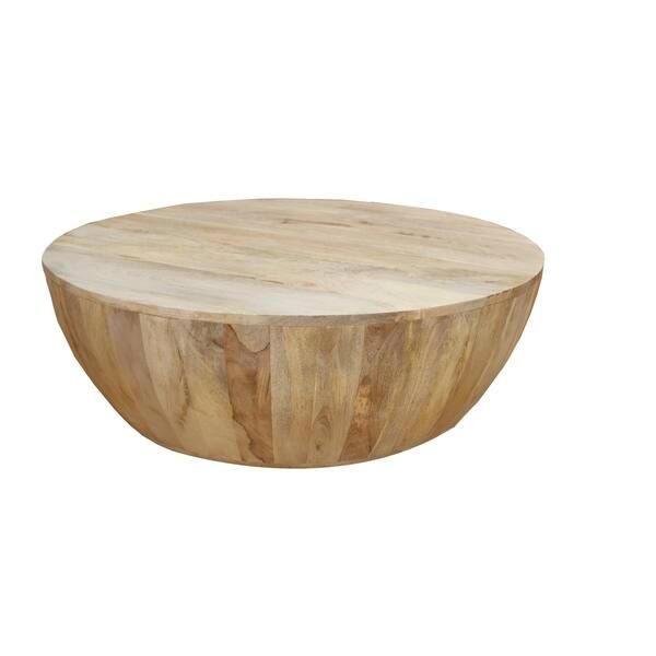 Distressed Mango Wood Coffee Table in Round Shape, Washed Light Brown | Bed Bath & Beyond
