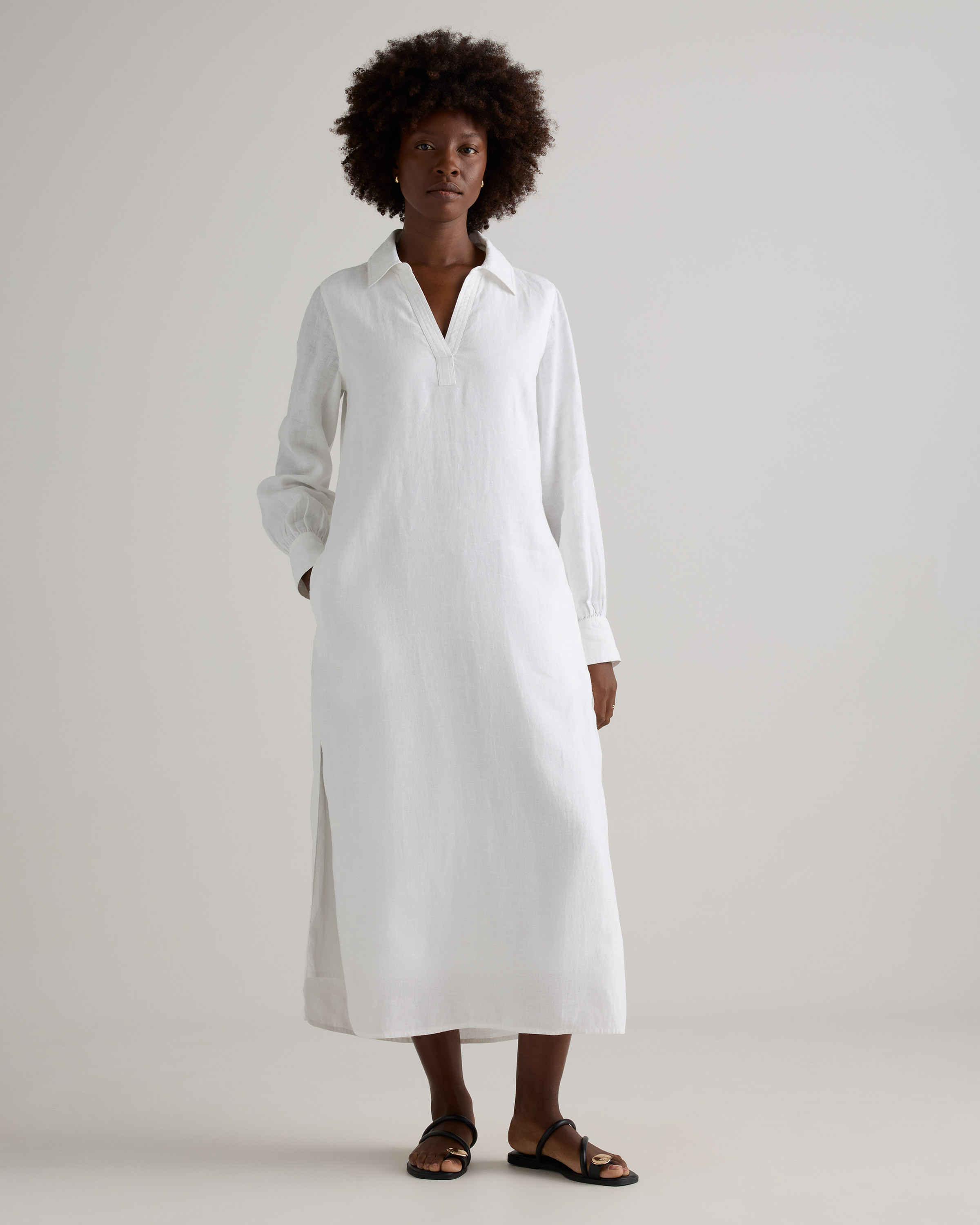 Quince | Women's 100% European Linen Popover Maxi Dress in White, Size Small | Quince