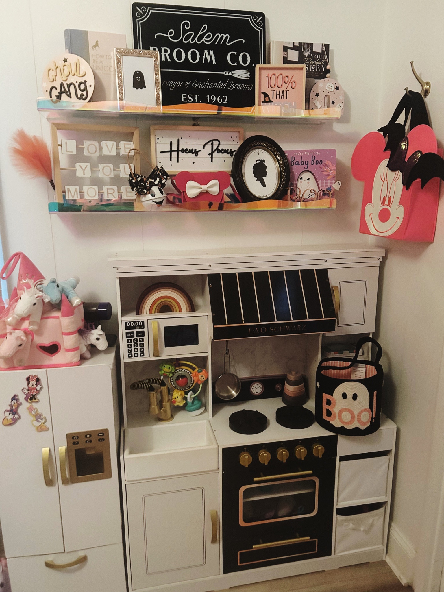 Halloween, pink Halloween decor, Halloween decor for my little, baby girl Halloween decor 

Always start with what you have and add to it! The little ghost is a tag off of one of my Halloween items- I just flipped the picture and put him in there 

Also this kitchen is my favorite! The littles got it from Santa last year!! Linked it 

#LTKSeasonal #LTKhome