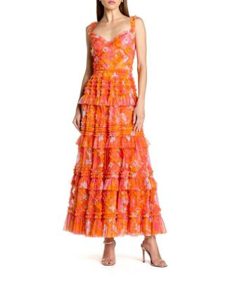 Mac Duggal Sleeveless Floral Ruffle A-Line Maxi Dress | Bloomingdale's Women | Bloomingdale's (US)