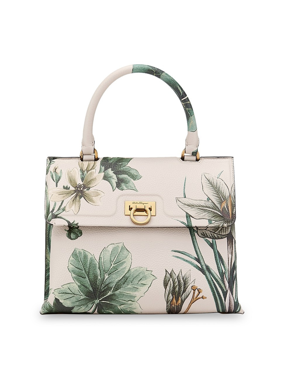 Salvatore Ferragamo Women's Trifolio Floral Leather Satchel - Parchment | Saks Fifth Avenue