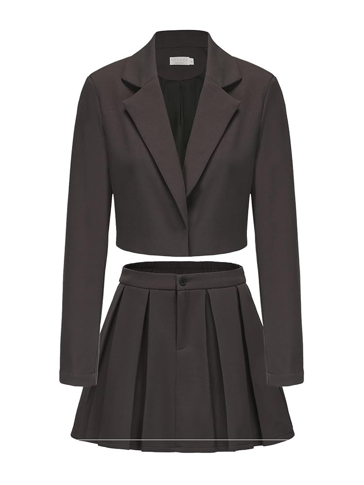 EXLURA Women's Long Sleeve Blazer Suit Sets with Pleated Mini Skirt Fall 2 Piece Outfits Trendy Y... | Amazon (US)