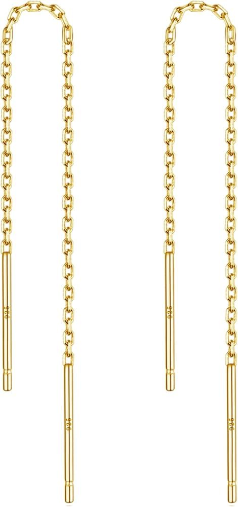 3 Pairs Threader Earrings 925 Sterling Silver Long Chain Earrings Bar/Ball Wrap Threader Drop Ear... | Amazon (US)