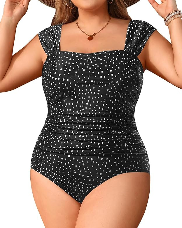 Aqua Eve Womens Plus Size One Piece Swimsuit Tummy Control Bathing Suit Vintage Swimwear | Amazon (US)