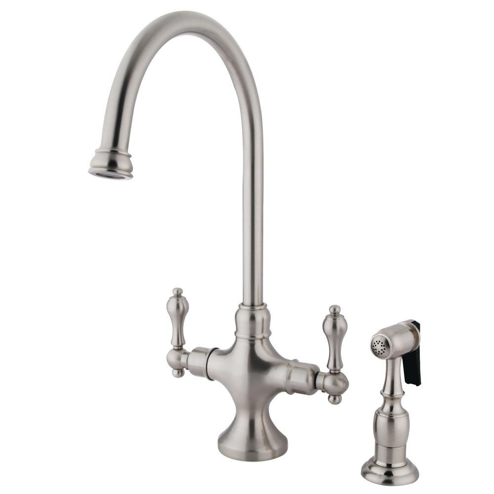 Vintage 2-Handle Standard Kitchen Faucet in Brushed Nickel | The Home Depot