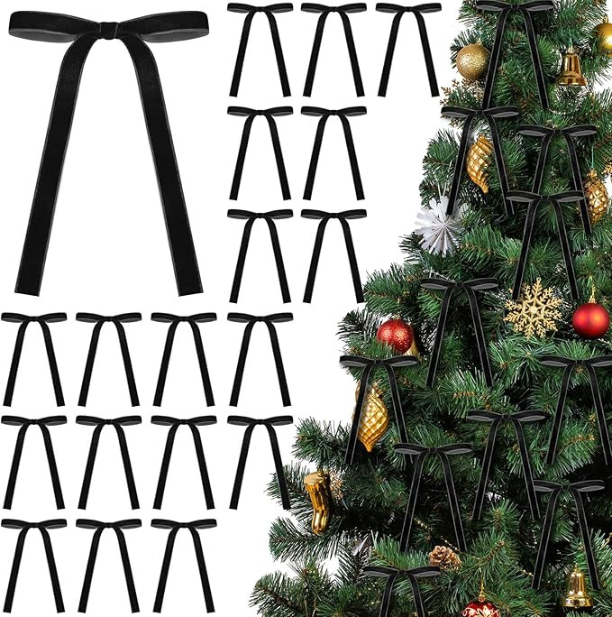 24 Pcs Velvet Bows Christmas Tree Ornaments Vintage Velvet Ribbon Bows for Tree Garland Wreath In... | Amazon (US)