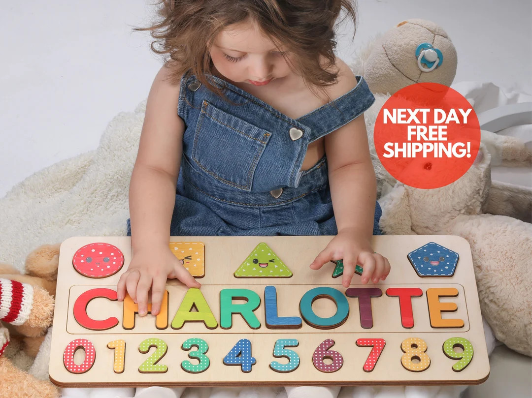 Wooden Name Puzzle Gift for Kids Name Puzzles for Toddlers Montessori Baby Toys First Birthday Gi... | Etsy (US)