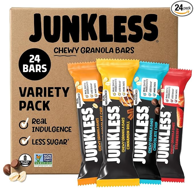 JUNKLESS Chewy Granola Bars Classic Variety Pack, Gluten Free, 24 Count | Gluten Free, Non-GMO ch... | Amazon (US)