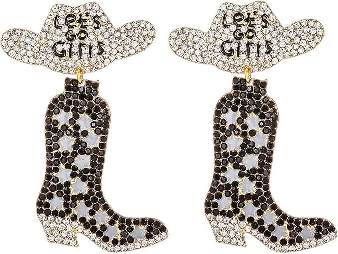 BOBOWINGS Western Cowgirl Earrings for Women Full Rhinestone Drops of Oil Cowboy Boots and Hat Go... | Amazon (US)