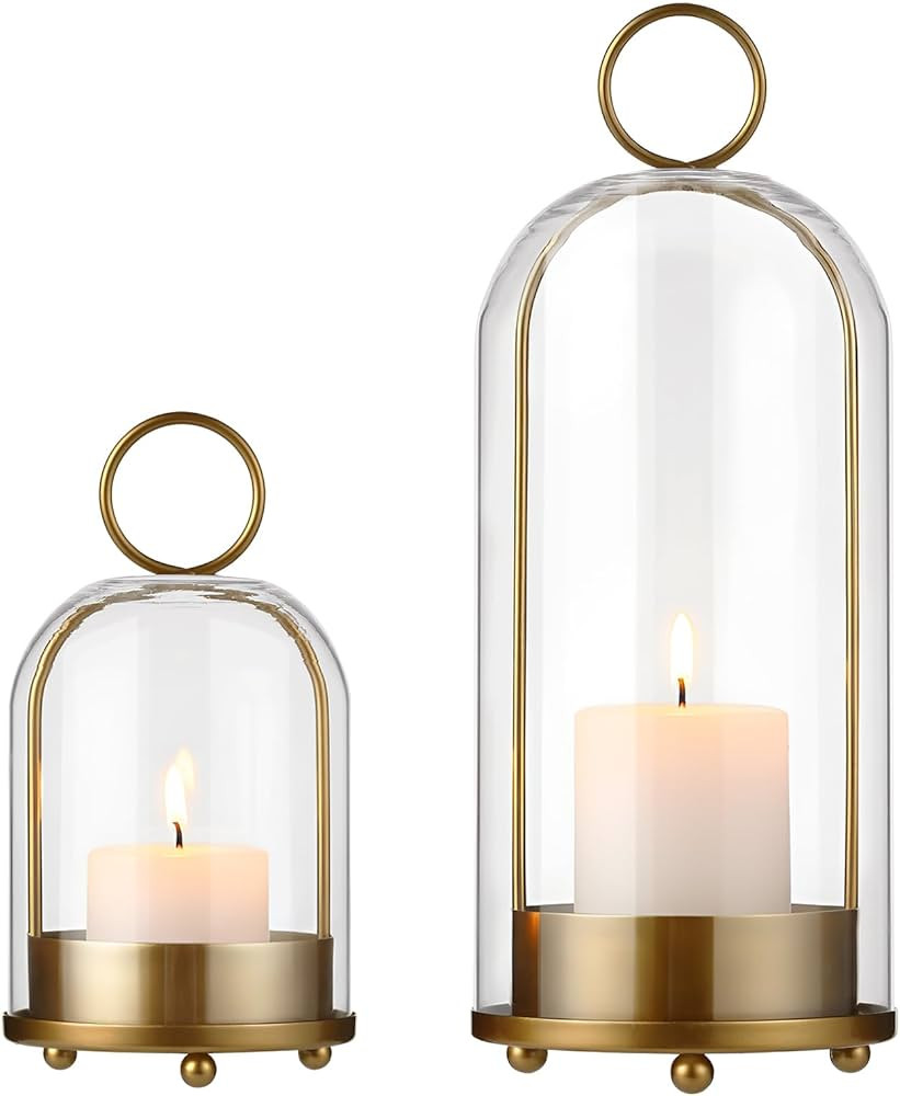 5"&4" Wide Candle Holders for Pillar Candle Hanging Lanterns Decorative Indoor, Hurricane Clear G... | Amazon (US)