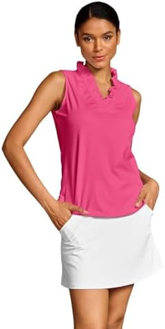 ACEGOLFS Womens Golf Polo Shirts Casual Ruffle V Neck Sleeveless Tops for Women UPF 50+ Rash Guar... | Amazon (US)