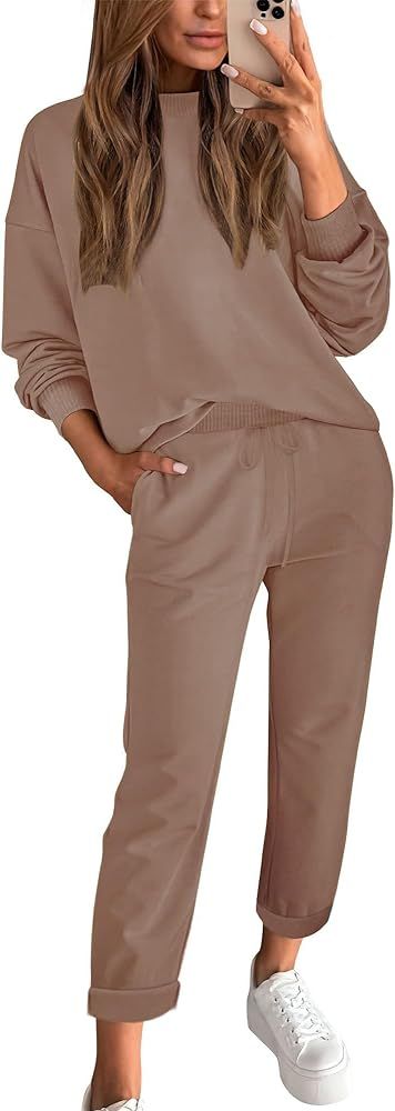 Women's Sweater Sets 2 Piece Outfits Lounge Sets with Knit Sweater Tops and Sweatpants | Amazon (US)