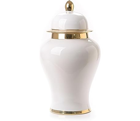 Ginger Jar,White Ginger Jar with Gold Trim,Ginger Jar Vase Decor, Ceramic Decorative Jars for Hom... | Amazon (US)