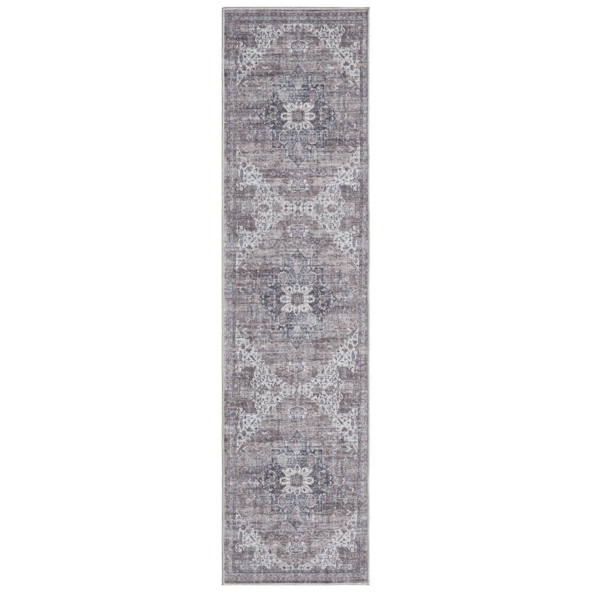 Everwash Callaghan Esther Medallion Machine Washable Area Rug, 1'11"x7'2", Grey/Ivory/Blue | Walmart (US)