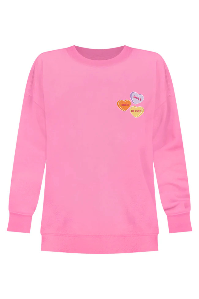 Candy Hearts Conversation Pink Oversized Graphic Sweatshirt | Pink Lily