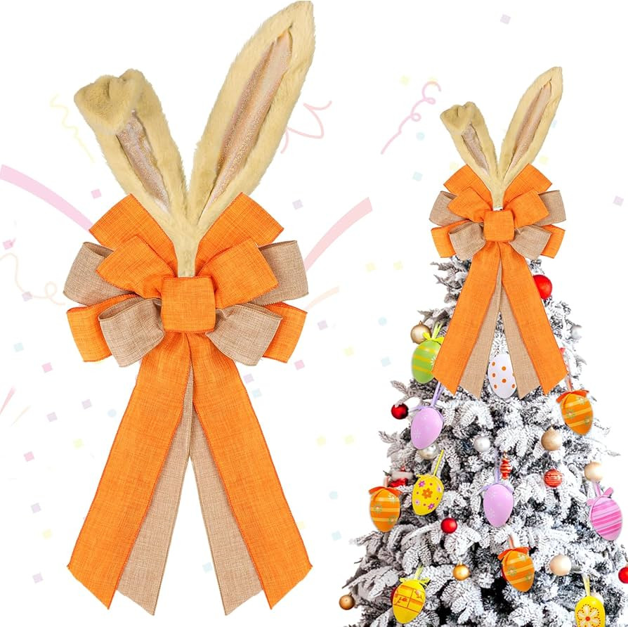 Easter Bunny Ears Tree Topper Decorations Easter Wreath Bow Tree Ornaments for Spring Outdoor Hom... | Amazon (US)